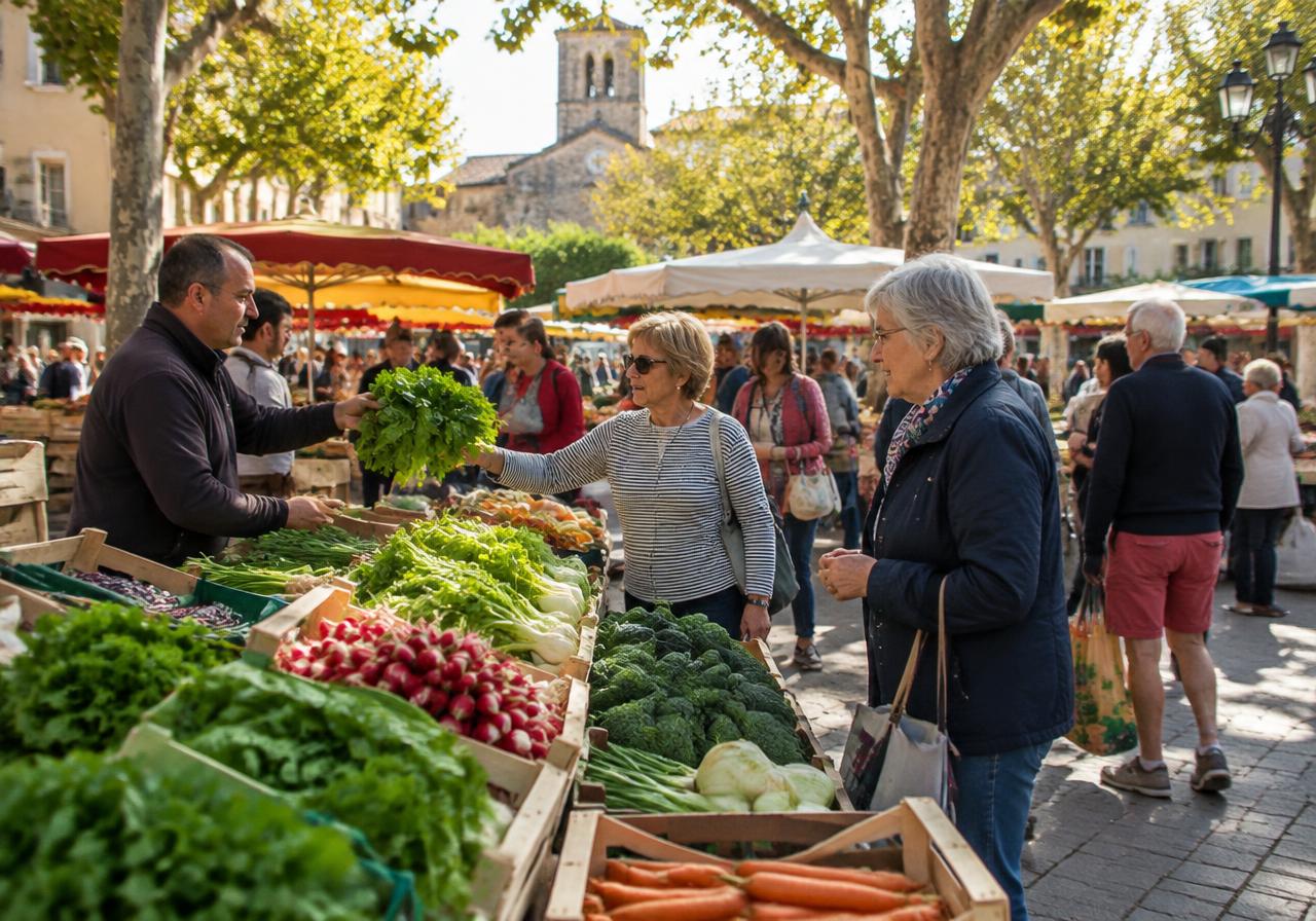 Marché local sur une place de village